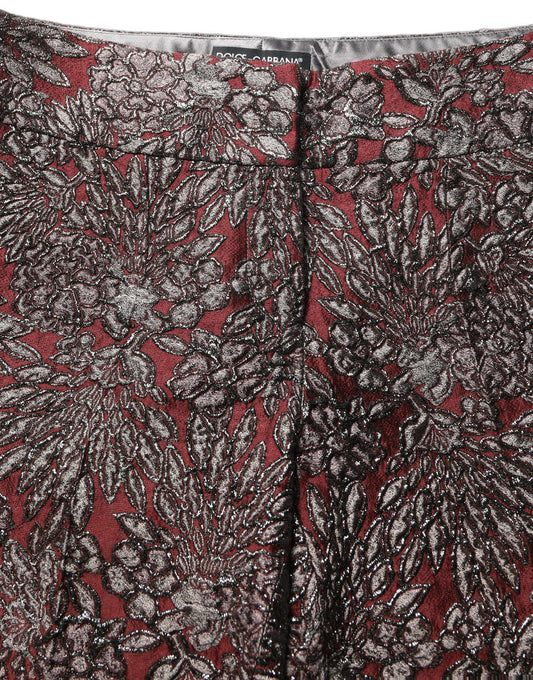 Dolce & Gabbana Gerade Hose mit burgunderrotem und grauem Blumenjacquard