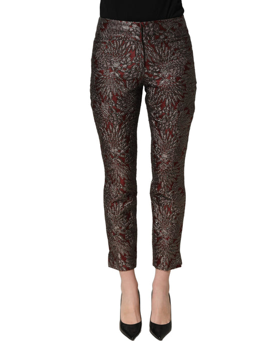 Dolce & Gabbana Gerade Jacquard-Hose in Burgunderrot und Grau