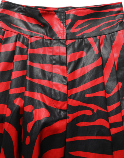 Dolce & Gabbana Rote und schwarze Zebra-Print-Hose aus Baumwolle mit hoher Taille