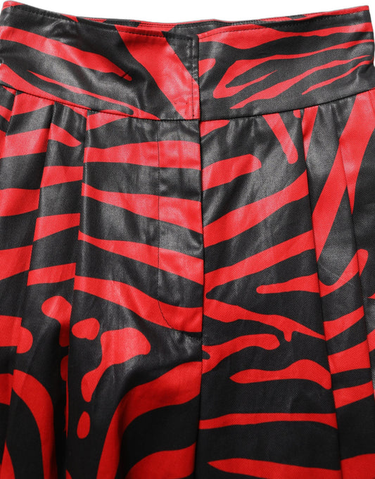 Dolce & Gabbana Rote und schwarze Zebra-Print-Hose aus Baumwolle mit hoher Taille