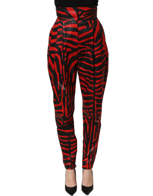 Dolce & Gabbana High-Waist-Hose in Rot und Schwarz mit Zebra-Print