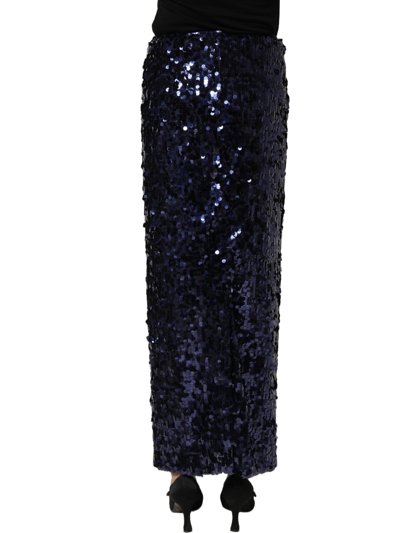 Dolce & Gabbana Bleistiftrock aus Pailletten mit hoher Taille, Midi-Länge, in Blau