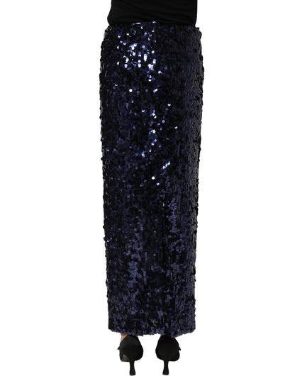 Dolce & Gabbana Bleistiftrock aus Pailletten mit hoher Taille, Midi-Länge, in Blau