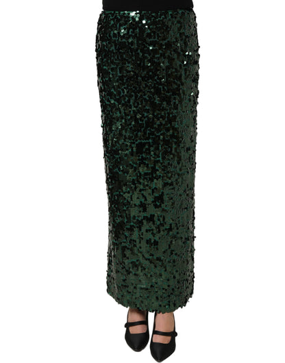 Dolce & Gabbana Grüner Pailletten-Bleistiftrock mit hoher Taille und Midi-Länge