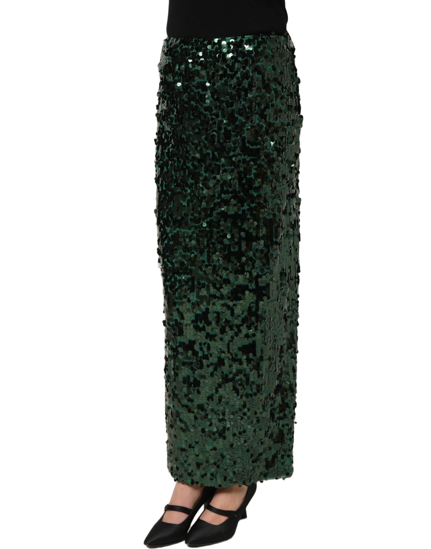 Dolce & Gabbana Grüner Pailletten-Bleistiftrock mit hoher Taille und Midi-Länge