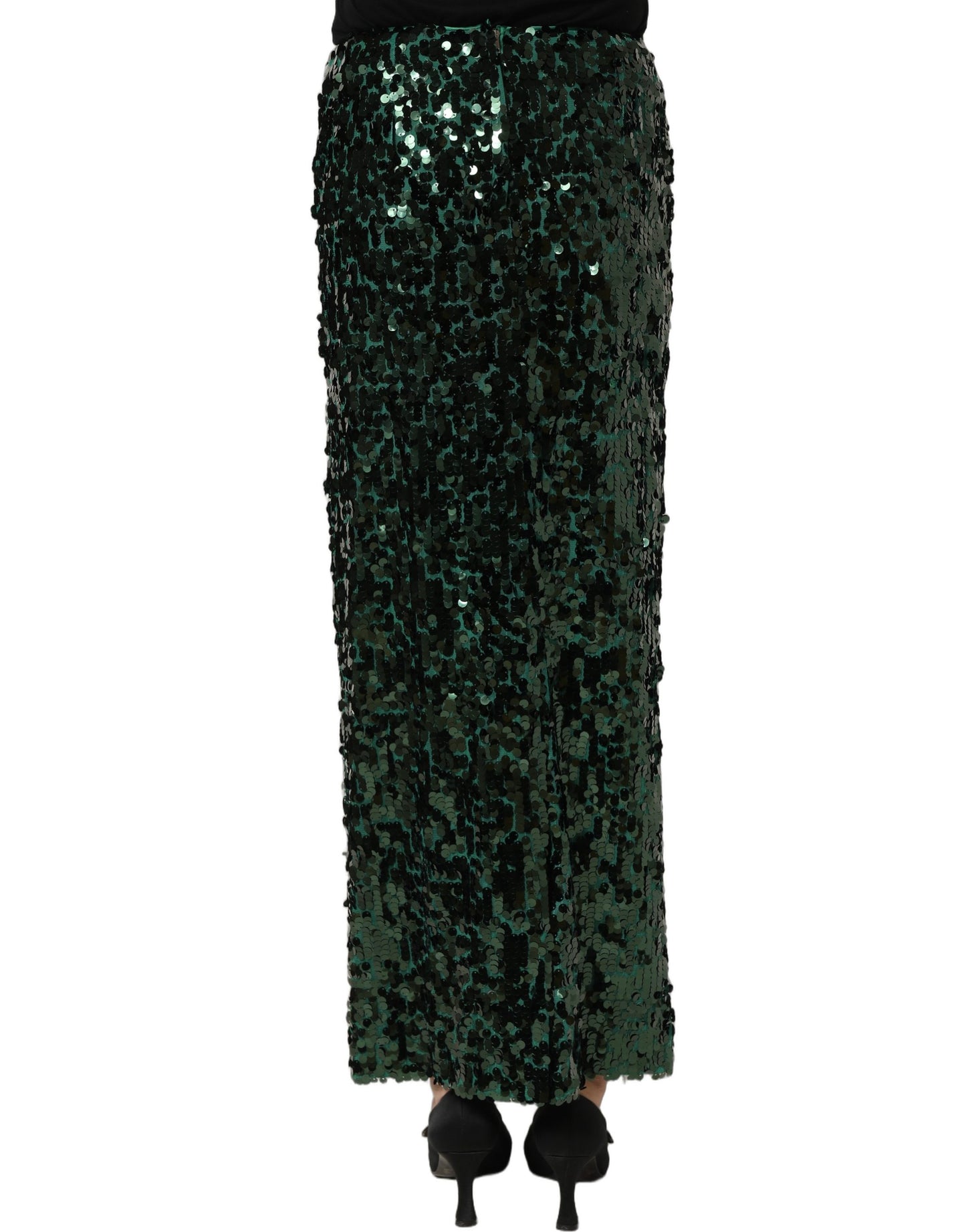 Dolce & Gabbana Grüner Pailletten-Bleistiftrock mit hoher Taille und Midi-Länge