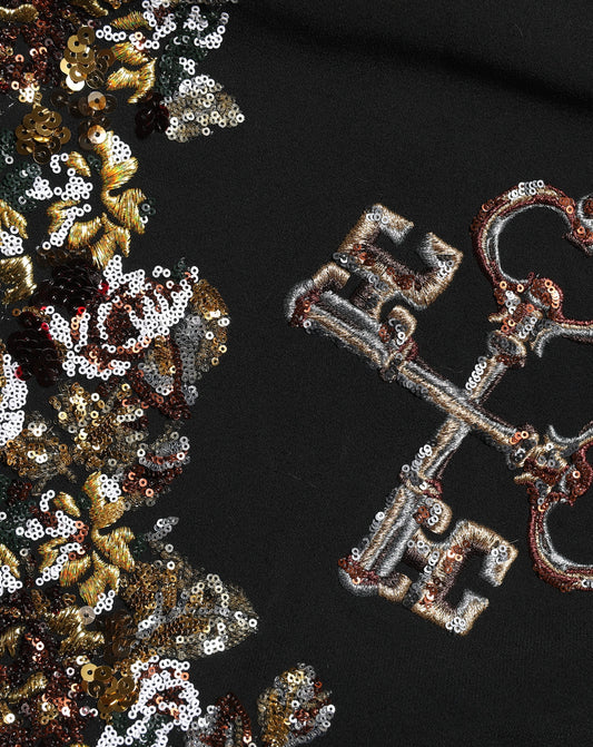 Dolce & Gabbana Schwarzer A-Linien-Minirock mit Blumenstickerei