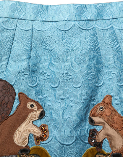 Dolce & Gabbana Blauer Jacquard-Rock mit Stickerei in A-Linie