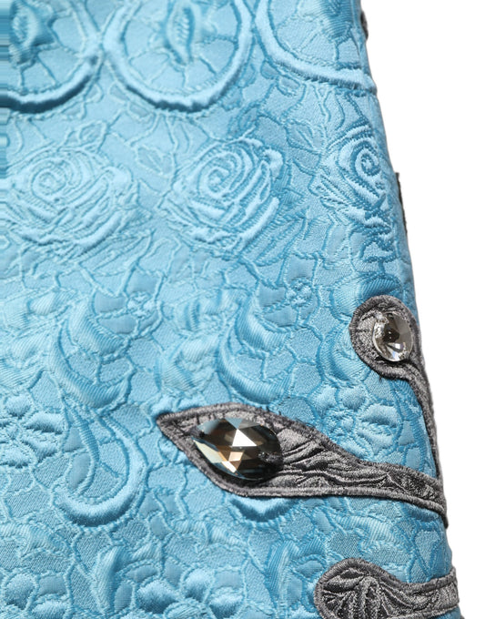 Dolce & Gabbana Blaue Jacquard-Midi-Rock mit Stickerei in A-Linie