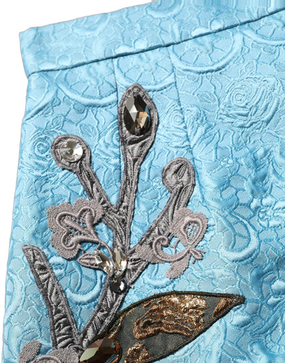 Dolce & Gabbana Blaue Jacquard-Midi-Rock mit Stickerei in A-Linie