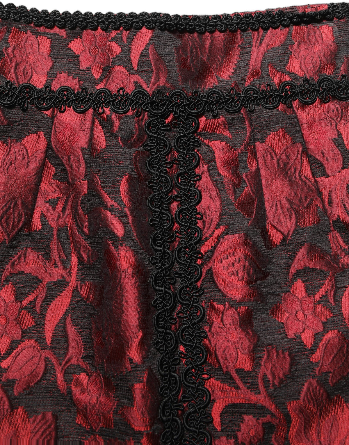Dolce & Gabbana Red and Black Floral Jacquard Lace Mini Skirt
