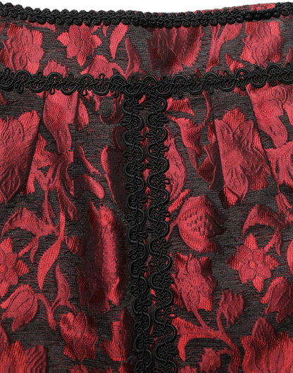 Dolce & Gabbana Red and Black Floral Jacquard Lace Mini Skirt