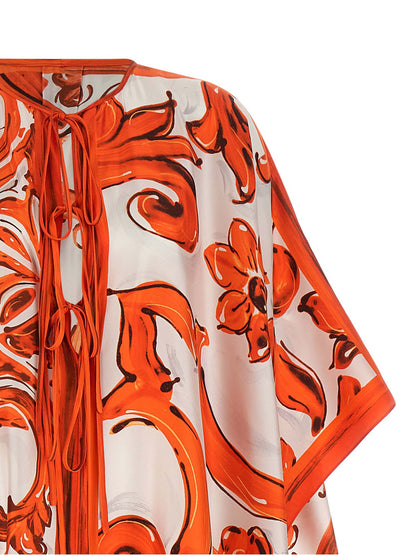 Dolce & Gabbana Orangefarbenes Seiden-Maxikleid