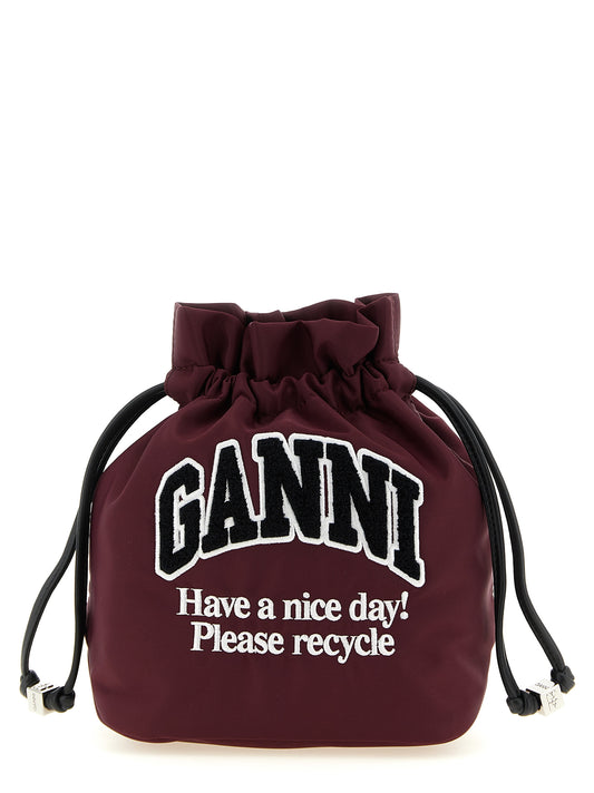 Ganni Clutch Bag aus recyceltem Polyamid in Bordeaux