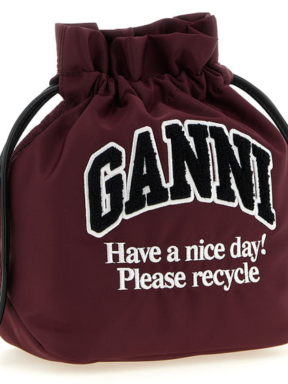 Ganni Clutch Bag aus recyceltem Polyamid in Bordeaux