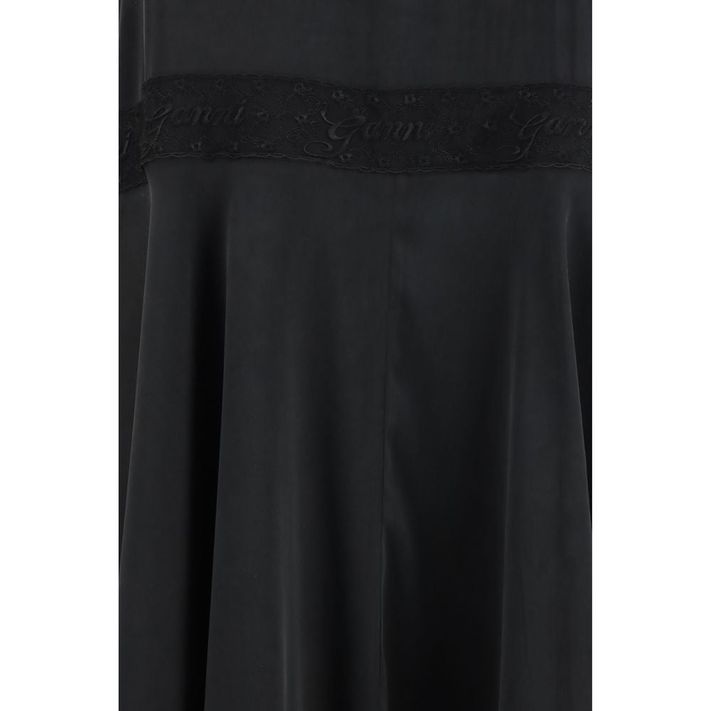 Ganni Schwarzes Seiden-Cocktailkleid