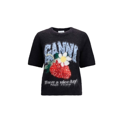 Ganni Schwarzes T-Shirt aus Alpaka Vicugna Pacos