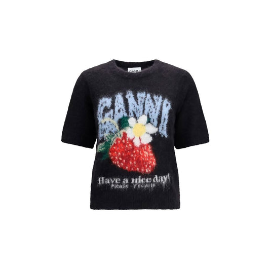 Ganni Schwarzes T-Shirt aus Alpaka Vicugna Pacos