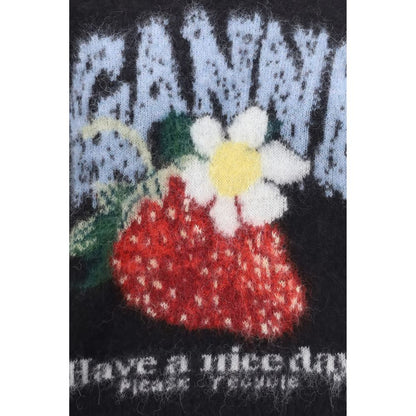 Ganni Schwarzes T-Shirt aus Alpaka Vicugna Pacos