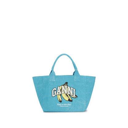 Ganni Blaue Schultertasche aus recycelter Baumwolle