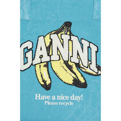 Ganni Blaue Schultertasche aus recycelter Baumwolle
