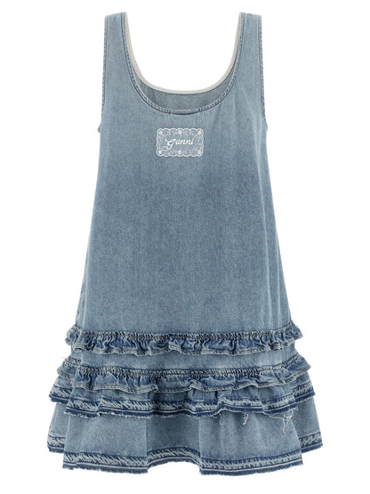 Ganni Kurzes Kleid aus Bio-Baumwolle in Blau