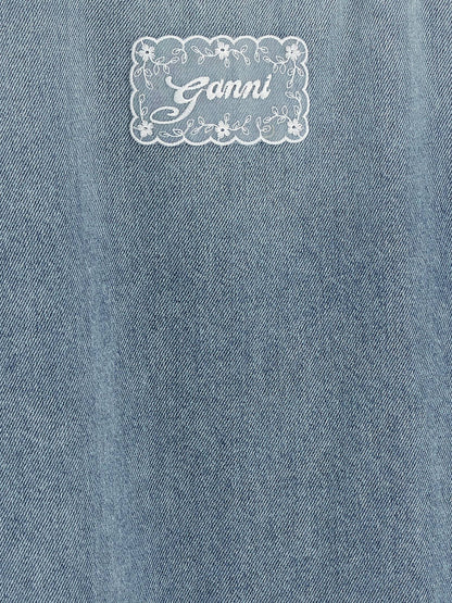 Ganni Kurzes Kleid aus Bio-Baumwolle in Blau