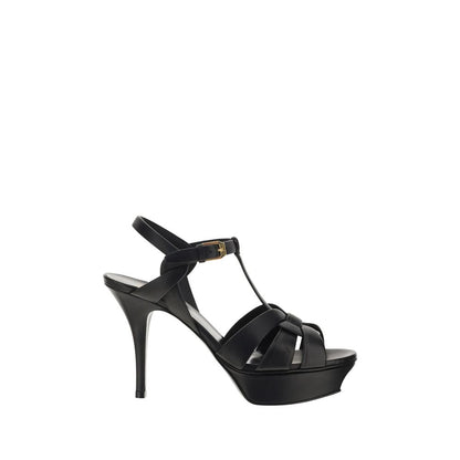 Saint Laurent Schwarze Bos Taurus Kalbsleder Plateau-Sandalen