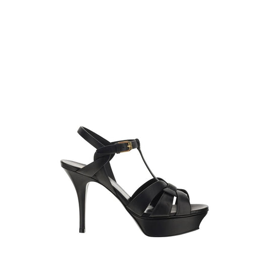 Saint Laurent Schwarze Bos Taurus Kalbsleder Plateau-Sandalen