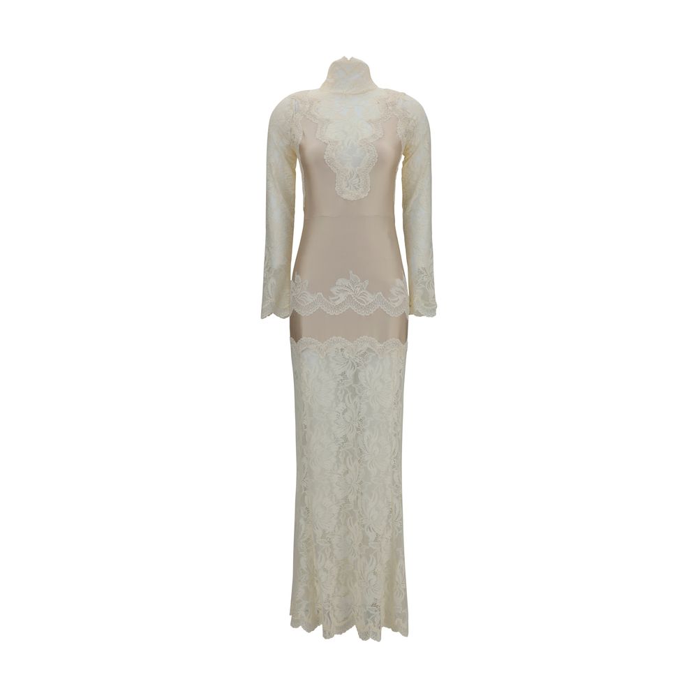 Rabanne Langes Kleid aus beigem Polyamid