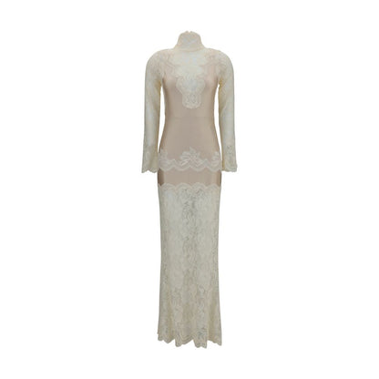 Rabanne Langes Kleid aus beigem Polyamid
