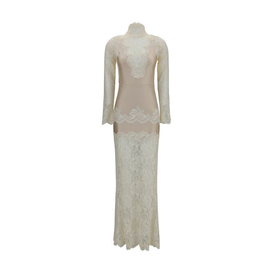 Rabanne Langes Kleid aus beigem Polyamid