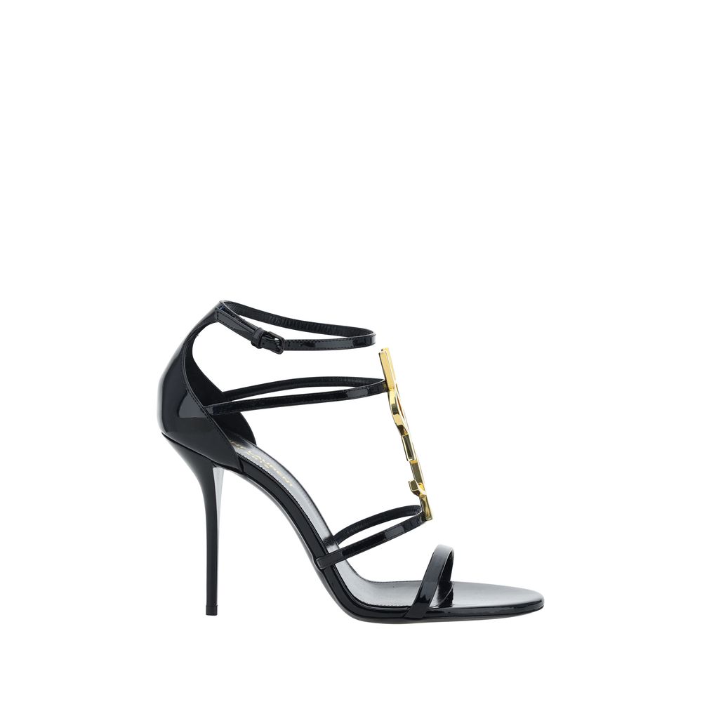 Saint Laurent Schwarze Bos Taurus Kalbsleder-Sandalen mit Stilettoabsatz