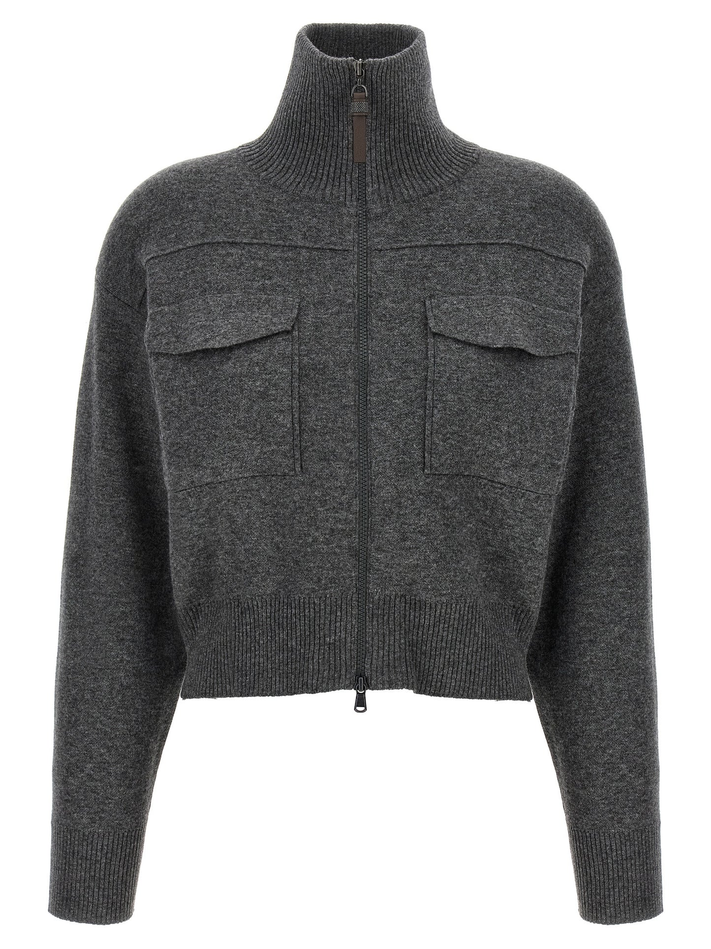 Brunello Cucinelli Grauer Kaschmir-Strickjacke