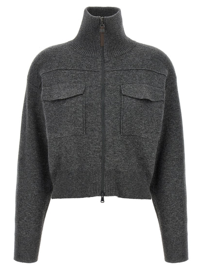Brunello Cucinelli Grauer Kaschmir-Strickjacke