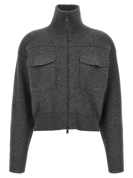 Brunello Cucinelli Grauer Kaschmir-Strickjacke