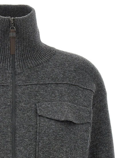 Brunello Cucinelli Grauer Kaschmir-Strickjacke