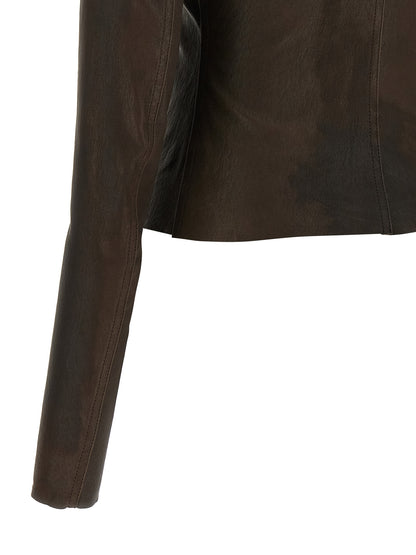 Rick Owens Braune Lammlederjacke