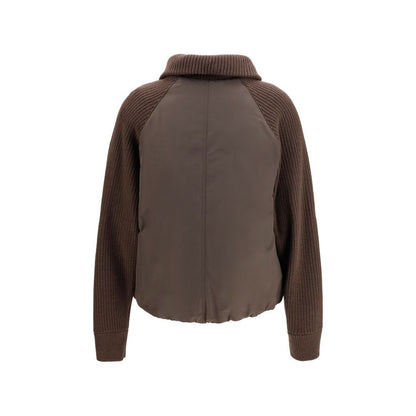 Brunello Cucinelli Braune Polyester-Jacke in voller Länge