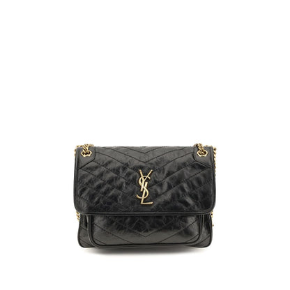 Saint Laurent Schwarze Bos Taurus Kalbsleder Schultertasche