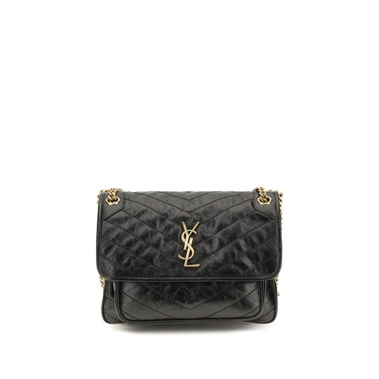 Saint Laurent Schwarze Bos Taurus Kalbsleder Schultertasche
