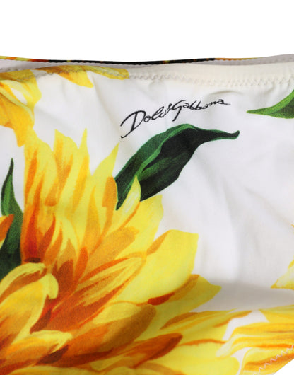 Dolce & Gabbana Gelber Bikini-Slip aus Nylon mit Sonnenblumenmuster