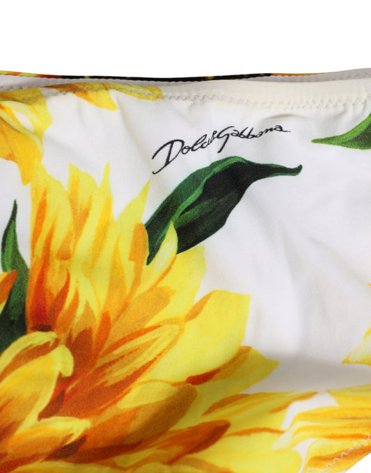 Dolce & Gabbana Gelber Bikini-Slip aus Nylon mit Sonnenblumenmuster