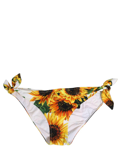 Dolce & Gabbana Gelber Bikini-Slip aus Nylon mit Sonnenblumenmuster