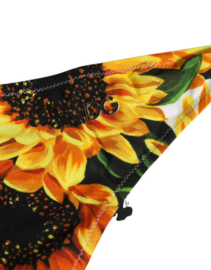 Dolce & Gabbana Gelber Bikini-Slip aus Nylon mit Sonnenblumenmuster