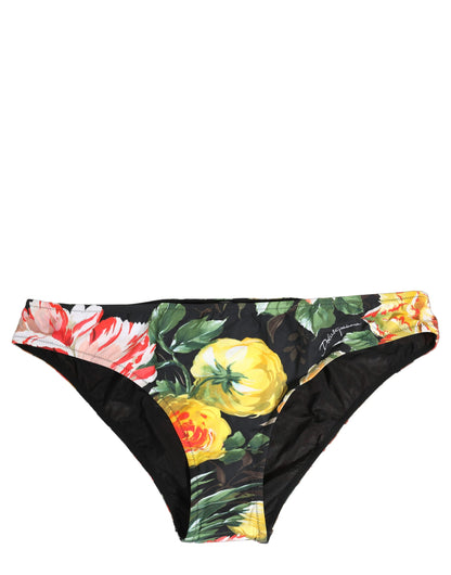 Dolce & Gabbana Schwarze Bikinihose mit floralem Print