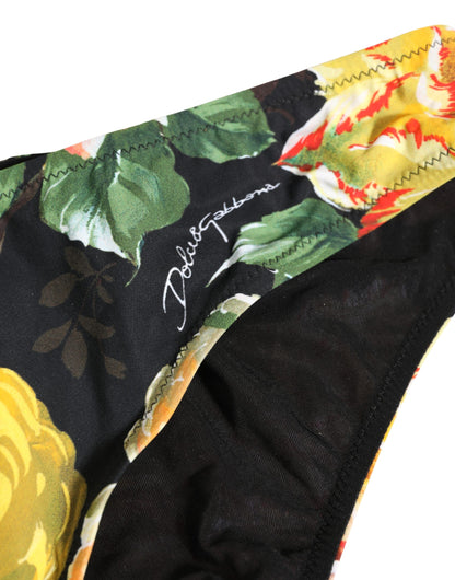 Dolce & Gabbana Schwarze Bikinihose mit floralem Print