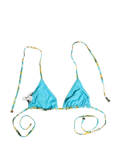 Dolce & Gabbana Bikini-Oberteil aus Nylon mit blauem Blumenprint und Neckholder
