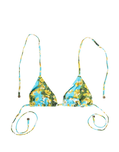 Dolce & Gabbana Bikini-Oberteil aus Nylon mit blauem Blumenprint und Neckholder