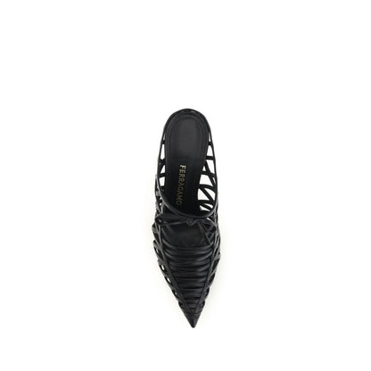 Ferragamo Schwarze Bos Taurus Kalbsleder-Mules